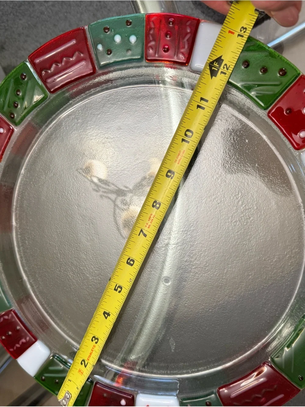Festive Red Green White Decorative Glass Serving Platter